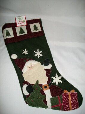 Holiday Time Fleece Santa Christmas Tree Green Stocking Snowflakes Country